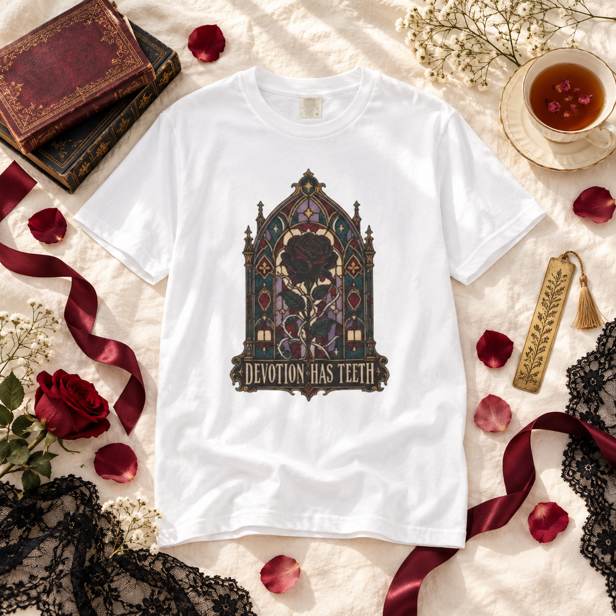 Devotion Has Teeth Shirt, Dark Romance Book Lover Tee, Gothic Rose Comfort Colors Shirt, Romantasy Reader Gift, BookTok T Shirt