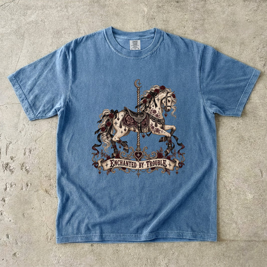 Enchanted by Trouble Shirt, Dark Romance Book Lover Tee, Gothic Carousel Comfort Colors Shirt, Romantasy Reader Gift