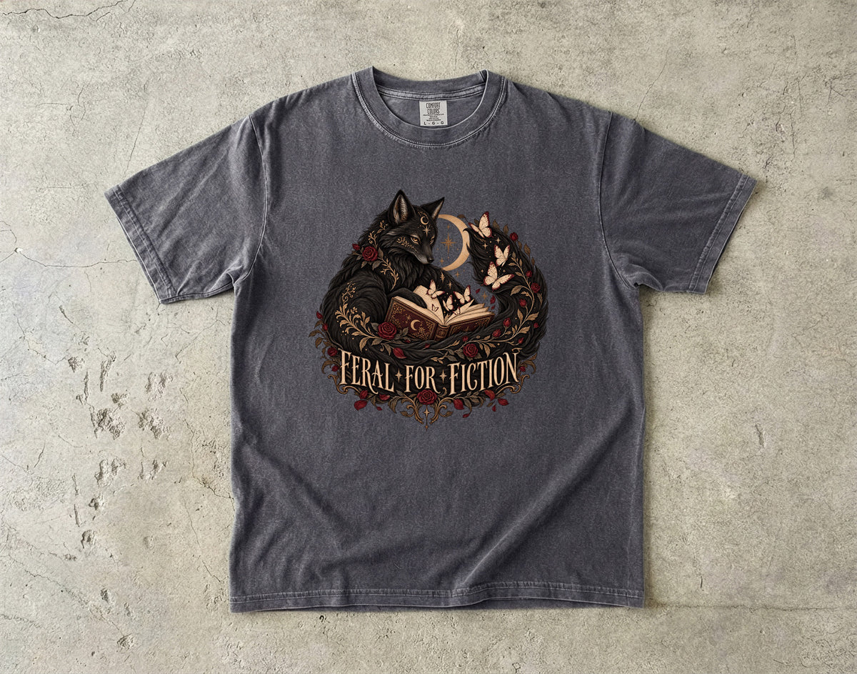 Feral for Fiction Shirt, Dark Romance Book Lover Tee, Gothic Fox Comfort Colors Shirt, Romantasy Reader Gift, BookTok T Shirt