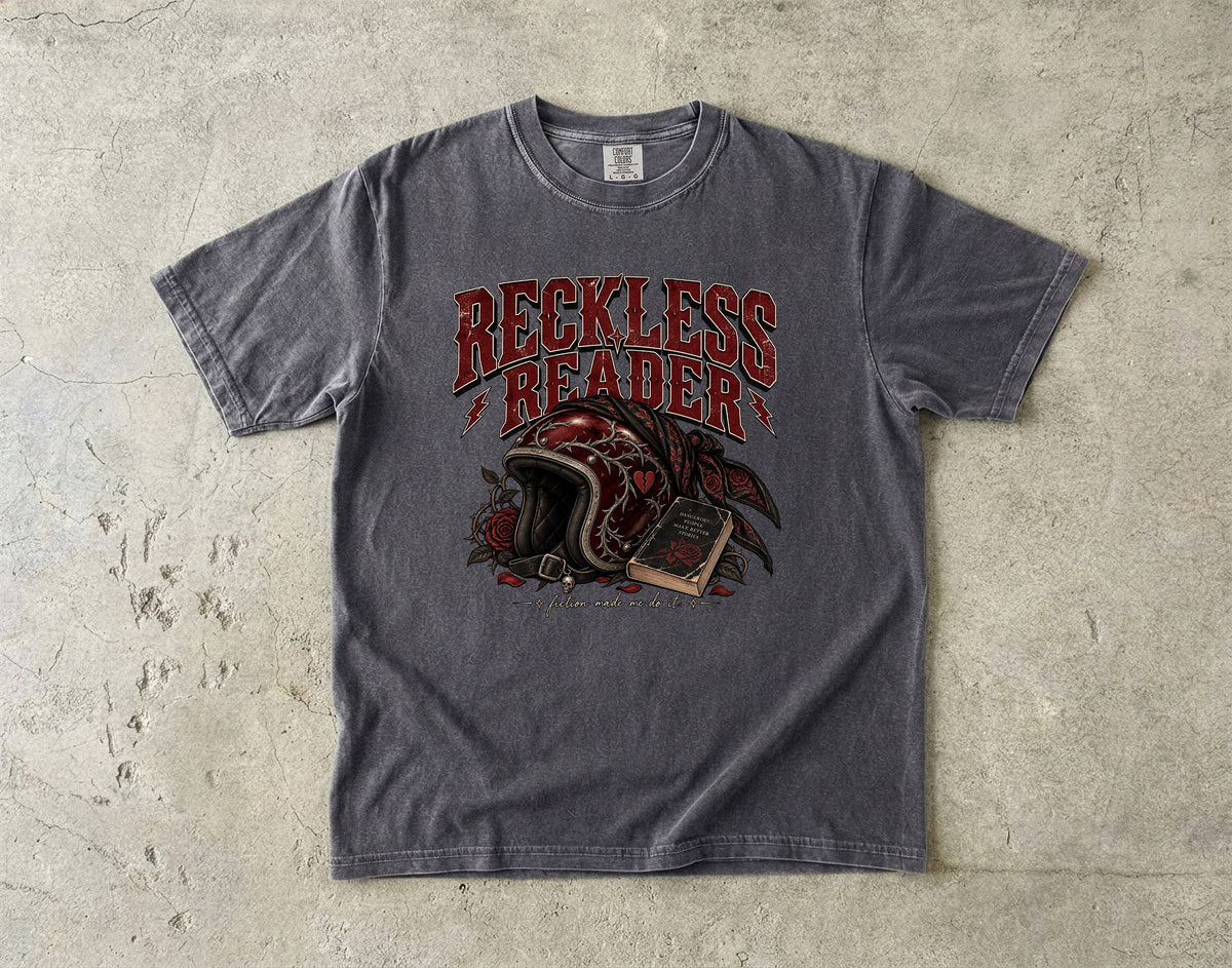 Reckless Reader Shirt, Dark Romance Book Lover Tee, Motorcycle Romance Shirt, Comfort Colors Bookish Gift, BookTok Reader Tee