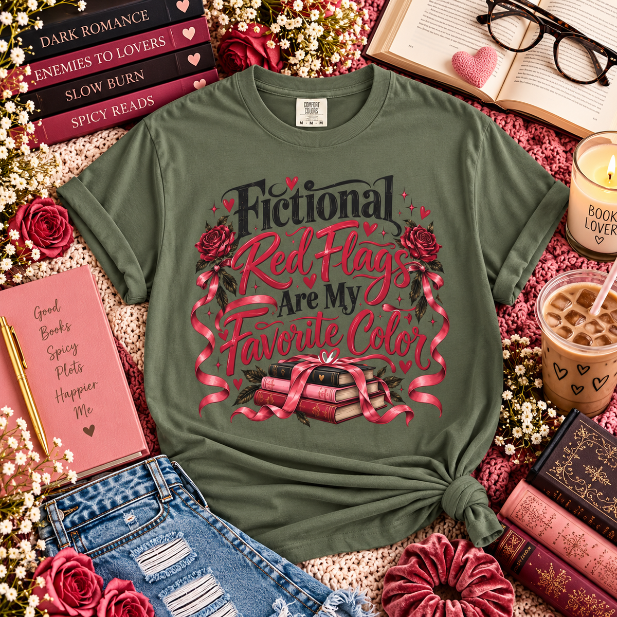 Fictional Red Flags Shirt, Dark Romance Book Lover Tee, Spicy Bookish Shirt, Morally Gray Men, Enemies to Lovers, Romance Reader Gift