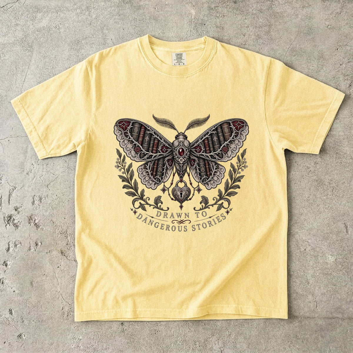 Drawn to Dangerous Stories Shirt, Dark Romance Reader Tee, Gothic Moth Comfort Colors Shirt, Book Lover Gift