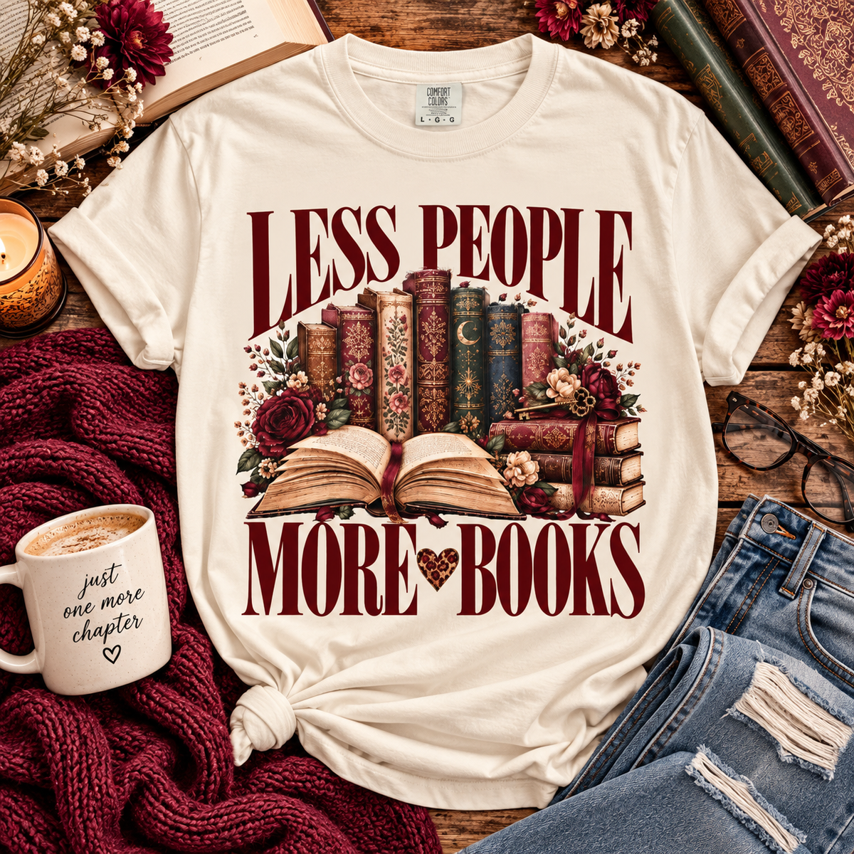 Less People More Books Shirt, Book Lover T Shirt, Vintage Bookish Tee, Reading Shirt, BookTok Gift, Introvert Shirt, Reader Gift