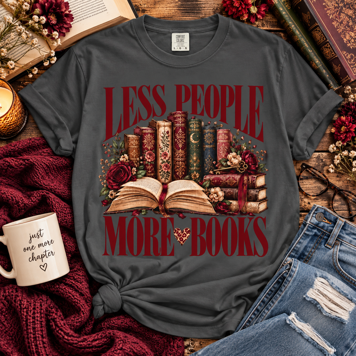 Less People More Books Shirt, Book Lover T Shirt, Vintage Bookish Tee, Reading Shirt, BookTok Gift, Introvert Shirt, Reader Gift