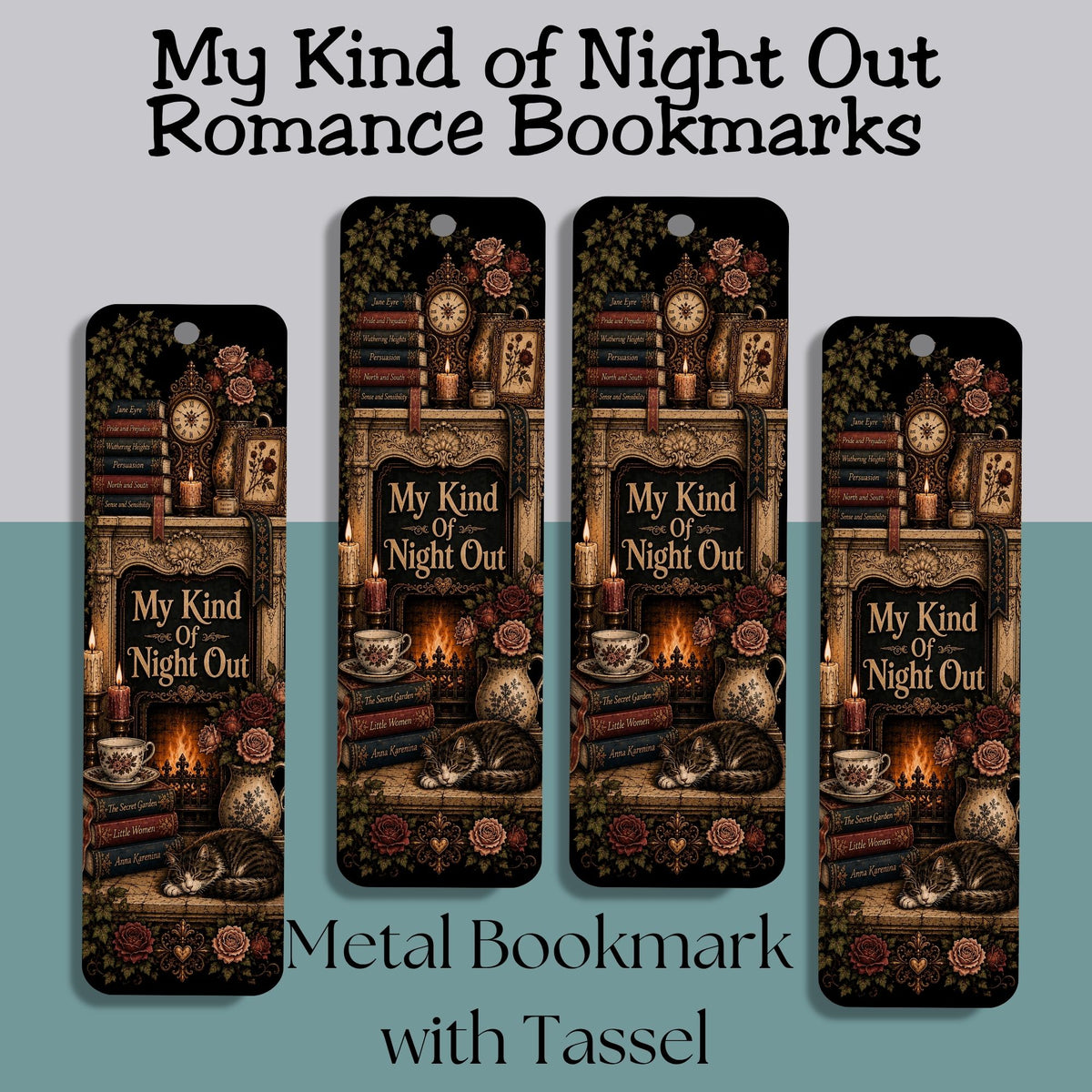 My Kind of Night Out Bookmark, Book Lover Metal Bookmark, Cozy Reading Gift, Vintage Literary Bookmark, Gift for Readers