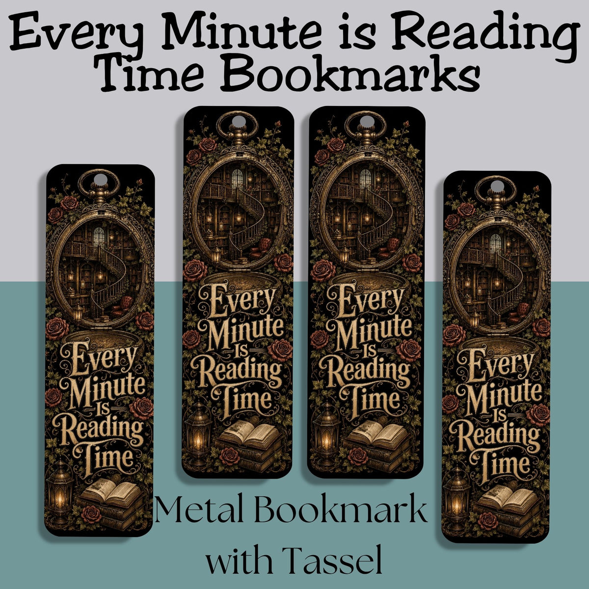 Every Minute Is Reading Time Metal Bookmark, Dark Academia Bookmark, Book Lover Gift, Gothic BookTok Bookmark with Tassel