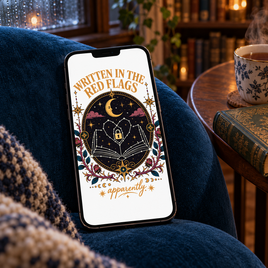 Dark Romance Printable Set, Written in the Red Flags Wall Art, Celestial Book Lover Decor, Printable Bookmark, Phone Wallpaper