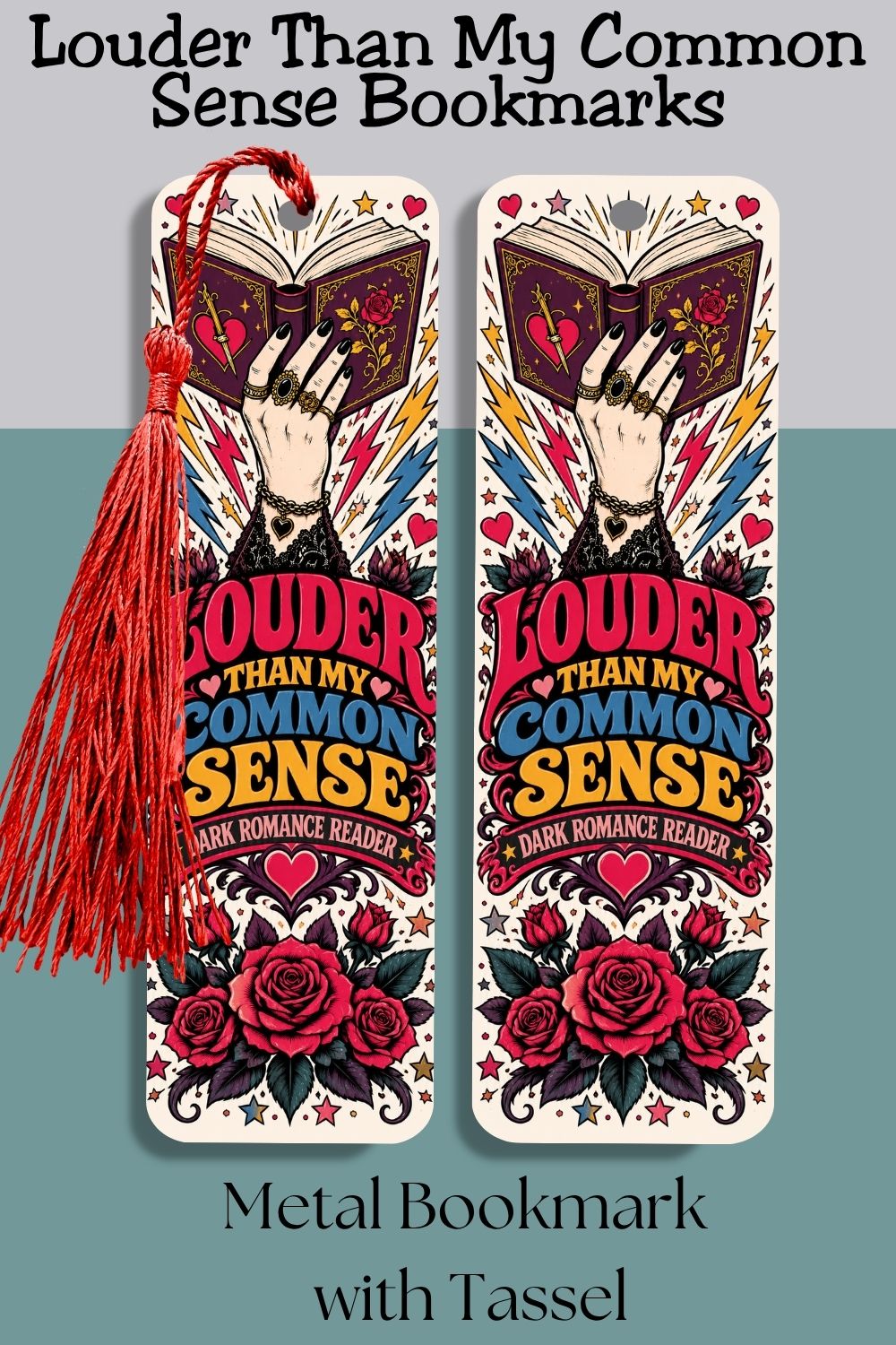 For readers whose TBR is louder than their common sense. 📚🌹 This Louder Than My Common Sense, Dark Romance Reader metal bookmark features a bold vintage-inspired design, sturdy metal construction, and a coordinating tassel—perfect for romance readers, romantasy fans, BookTok lovers, book clubs, and anyone obsessed with morally gray fictional men.
#MetalBookmark #DarkRomanceGift #BookLoverGift #RomanceReader #BookishBookmark #RomantasyGift #BookTokGift #ReadingAccessory #BookClubGift #FictionalMen #Reader