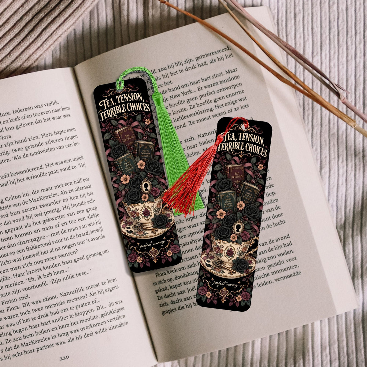 Tea Tension Terrible Choices Bookmark, Metal Bookmark With Tassel, Dark Romance Reader Gift, Gothic Book Lover Gift