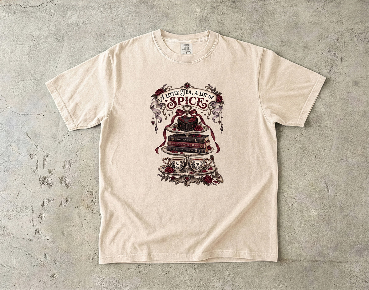 A Little Tea A Lot of Spice Tee, Dark Romance Reader Shirt, Spicy Book Lover Gift, Comfort Colors Bookish T Shirt