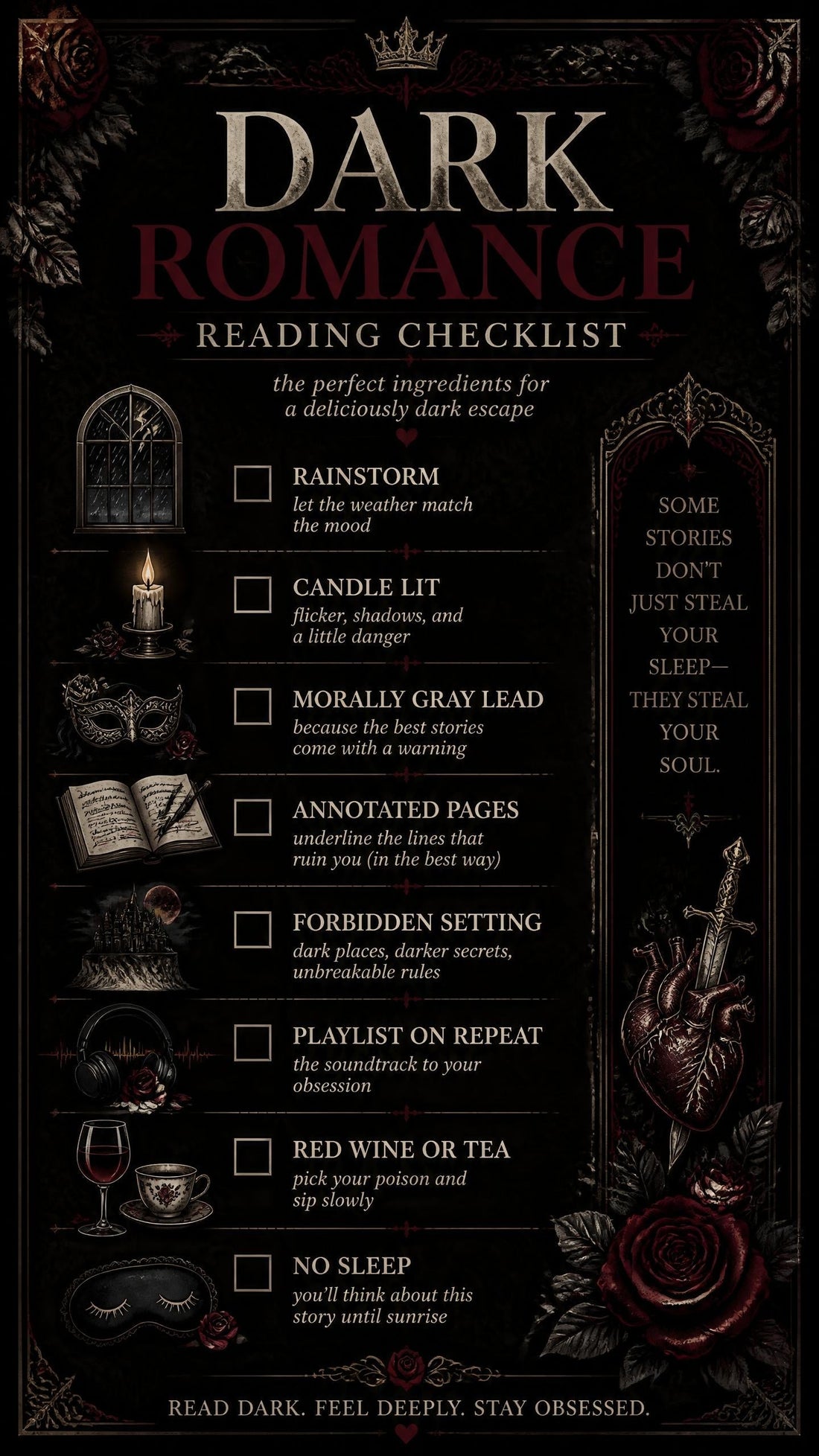 The Dark Romance Reading Checklist: The Perfect Ingredients for a Deliciously Dark Escape