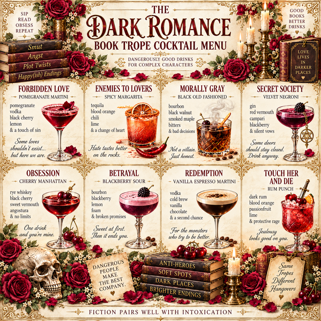 The Dark Romance Book Trope Cocktail Menu: Dangerously Good Drinks for Complex Characters