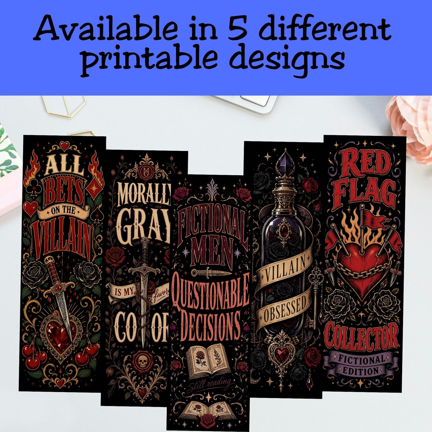 Dark Romance Printable Bookmarks, Villain Reader Bookmark Set, BookTok Printable Bookmarks, JPG PDF Digital Download