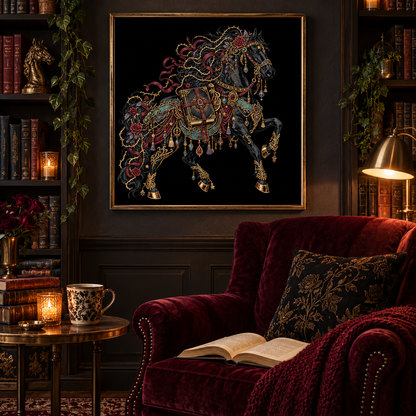 Dark Romantasy Horse Printable Set, Gothic Book Lover Wall Art, Fantasy Reading Decor, Horse Bookmark, Phone Wallpaper