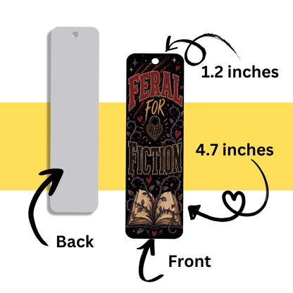 Feral for Fiction Metal Bookmark, Book Lover Bookmark, Romance Reader Gift, BookTok Reading Accessory, Dark Bookish Bookmark