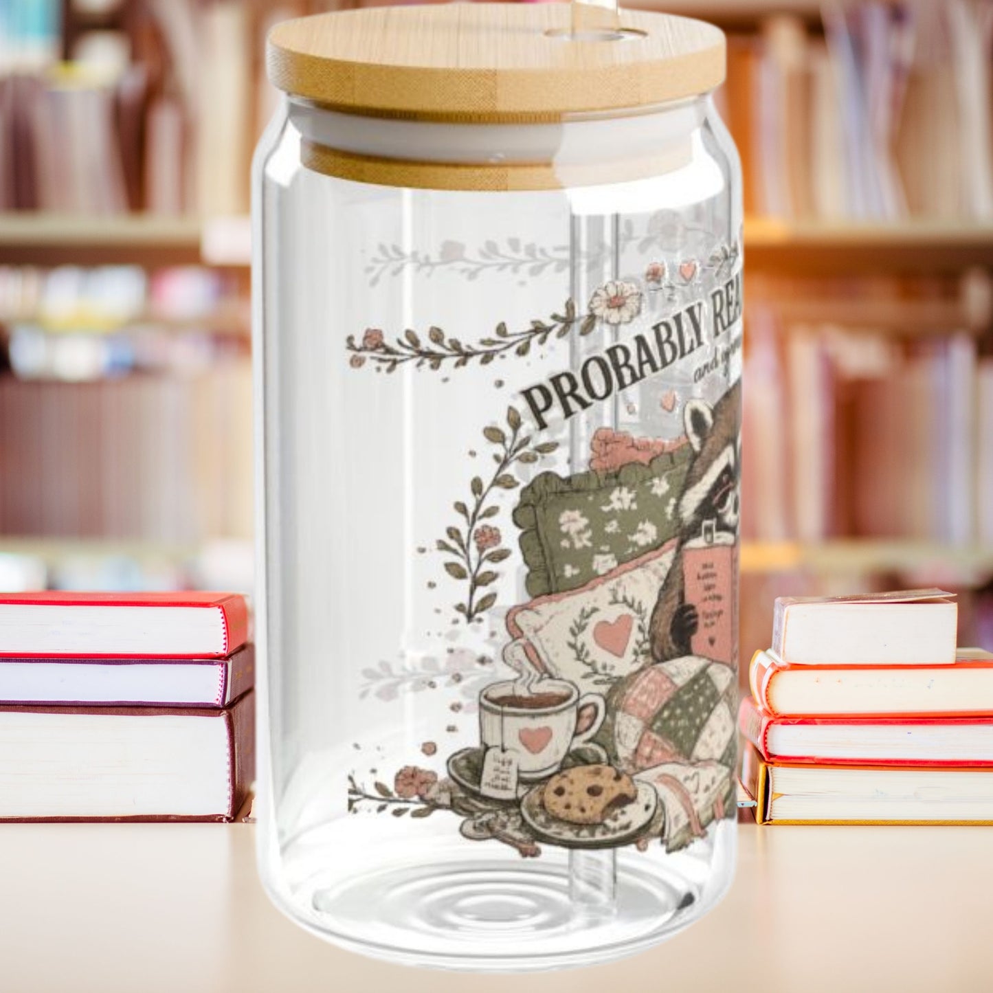 Probably Reading Romance 16oz Glass Cup