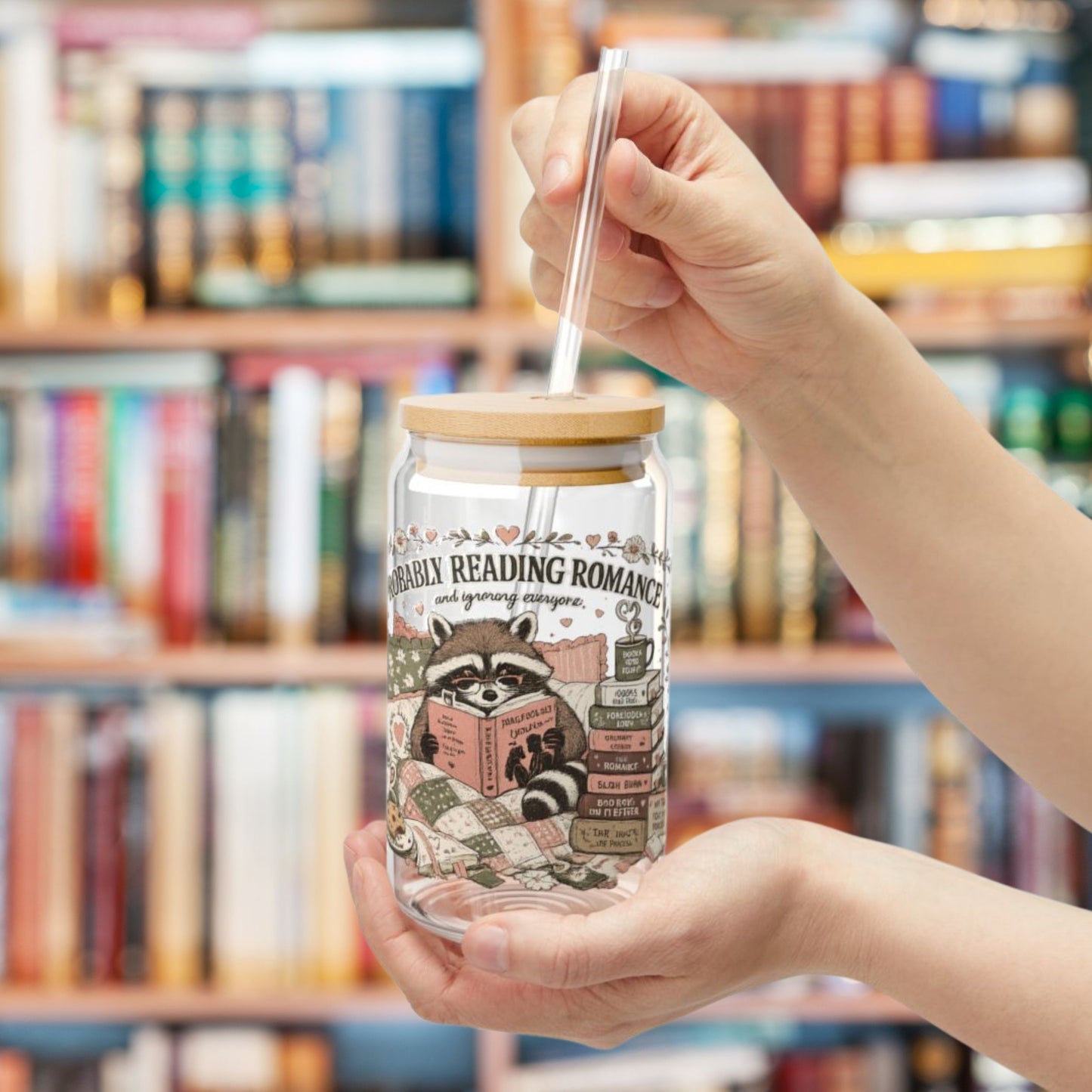 Probably Reading Romance 16oz Glass Cup