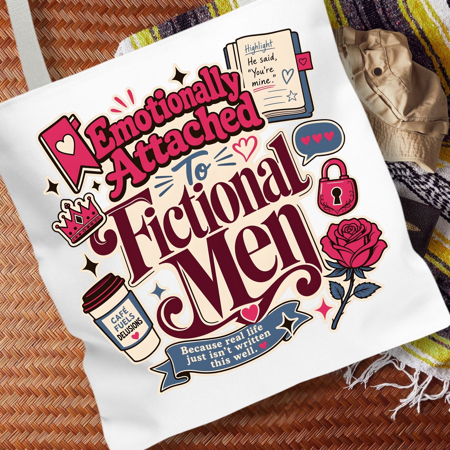 Emotionally Attached to Fictional Men Tote Bag