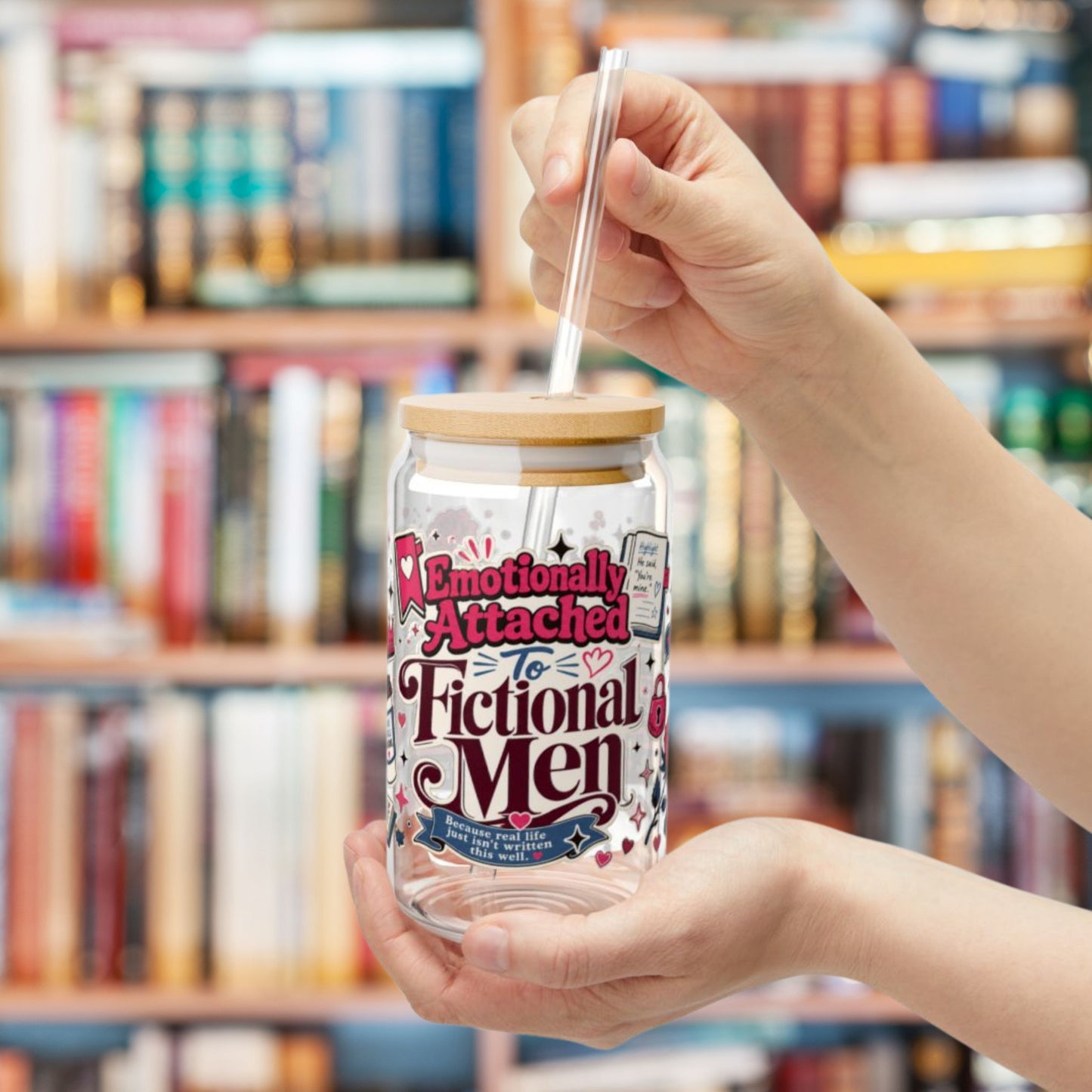 Emotionally Attached to Fictional Men 16oz Glass Cup