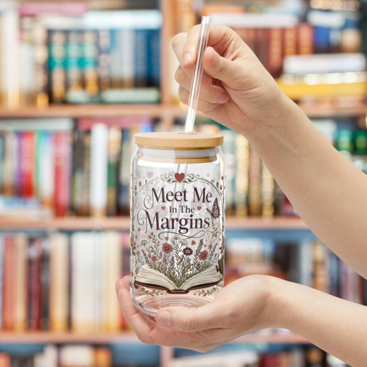 Meet Me in the Margins 16oz Glass Cup