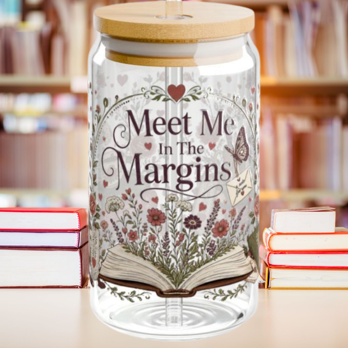 Meet Me in the Margins 16oz Glass Cup