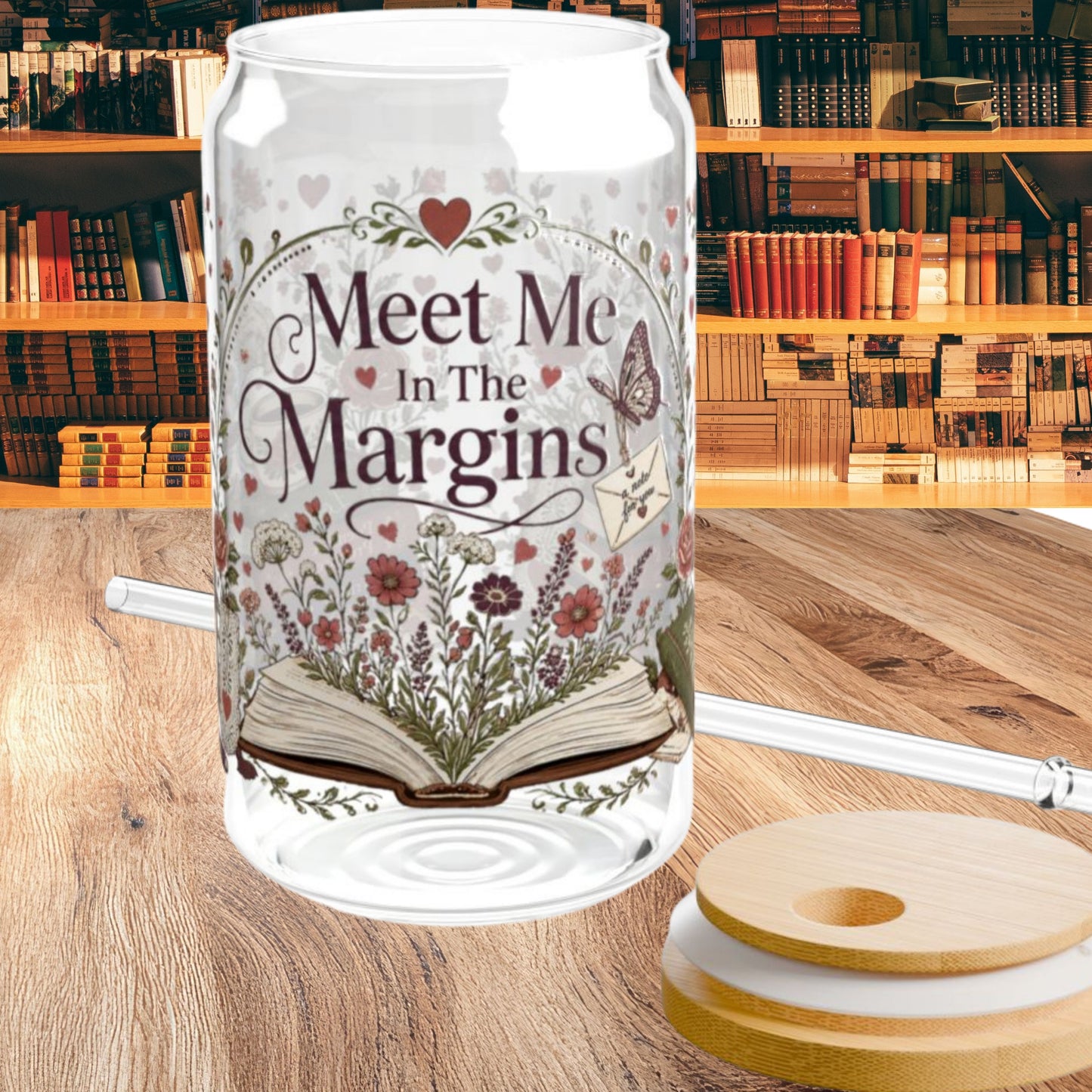Meet Me in the Margins 16oz Glass Cup