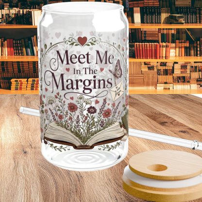 Meet Me in the Margins 16oz Glass Cup