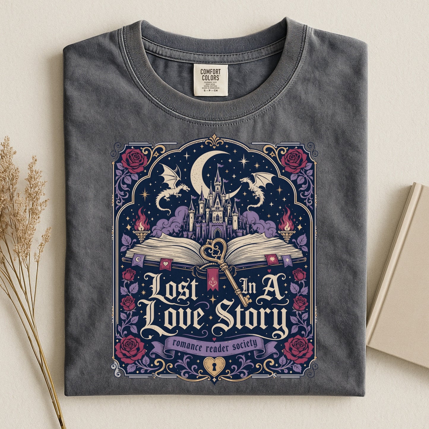 Lost in a Love Story Shirt | Romantasy Comfort Colors Tee | Fantasy Romance BookTok Reader T-Shirt