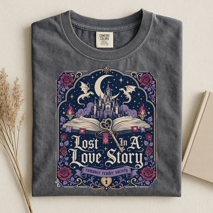 Lost in a Love Story Shirt | Romantasy Comfort Colors Tee | Fantasy Romance BookTok Reader T-Shirt