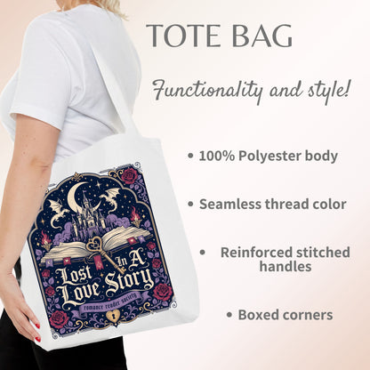 Lost in a Love Story Tote Bag | Romantasy Book Lover Tote | Fantasy Romance BookTok Bag