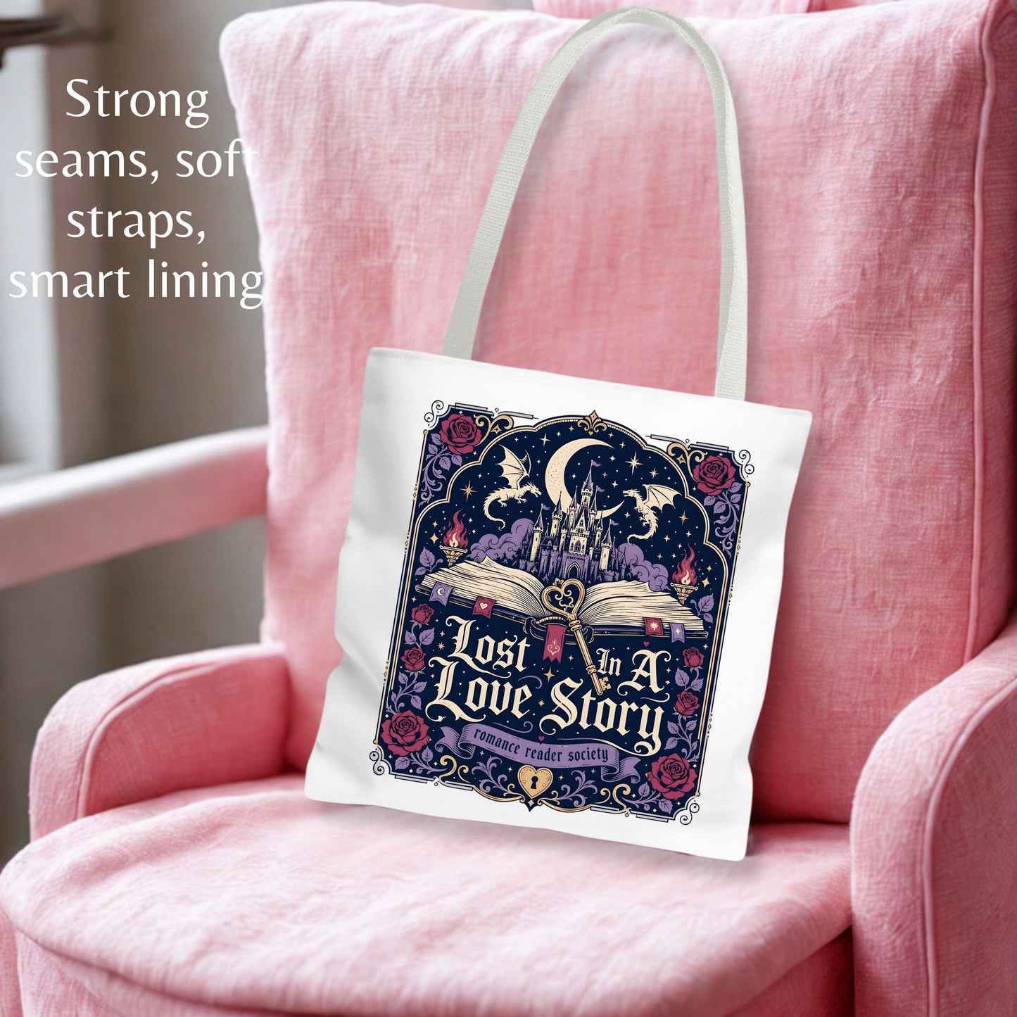 Lost in a Love Story Tote Bag | Romantasy Book Lover Tote | Fantasy Romance BookTok Bag