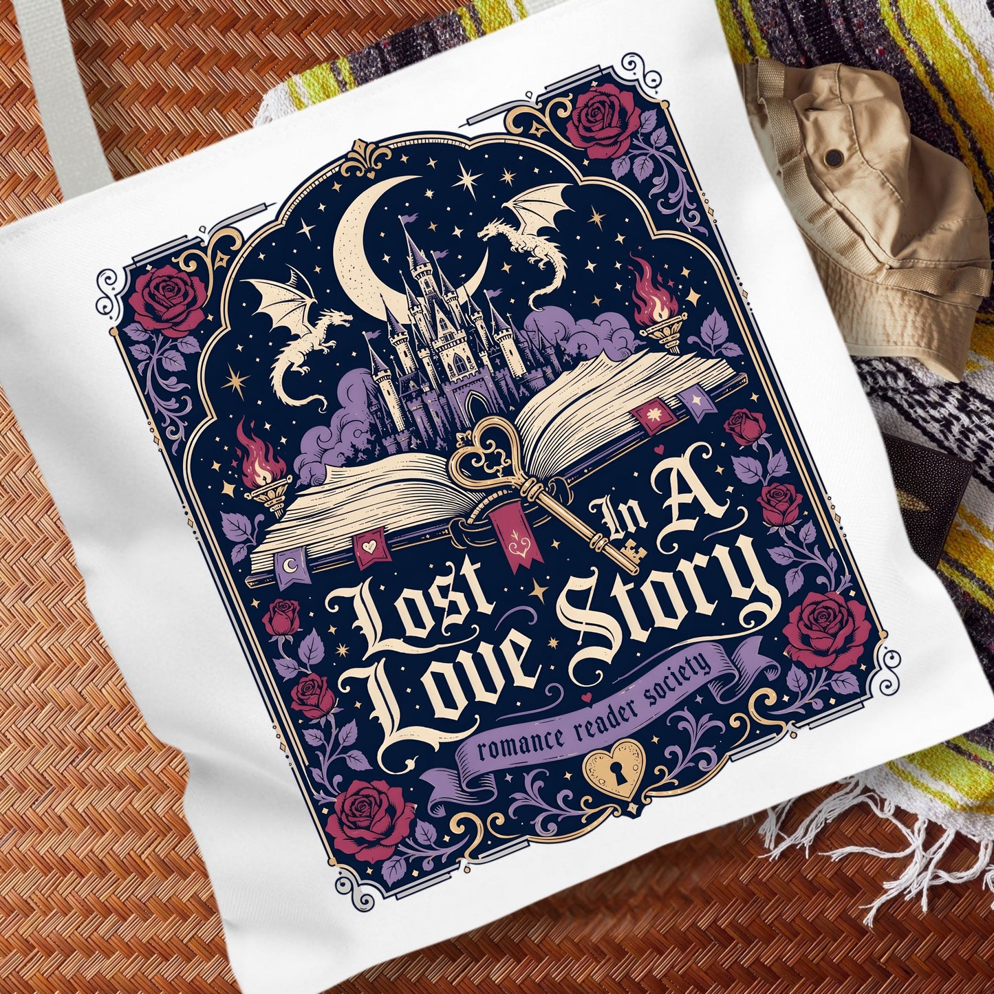 Lost in a Love Story Tote Bag | Romantasy Book Lover Tote | Fantasy Romance BookTok Bag