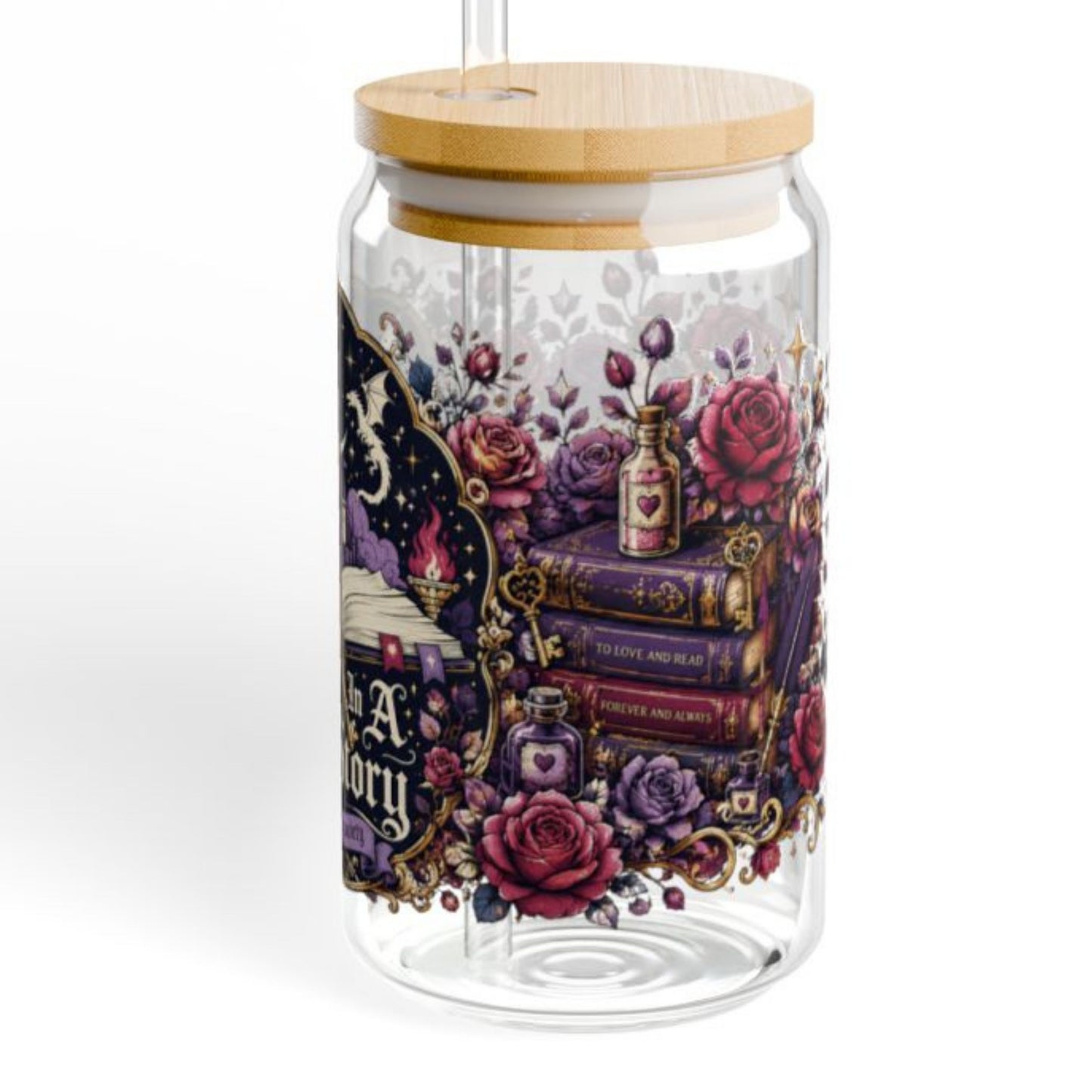 Lost in a Love Story 16oz Glass Cup | Romantasy Libby Glass | Fantasy Romance BookTok Iced Coffee Cup