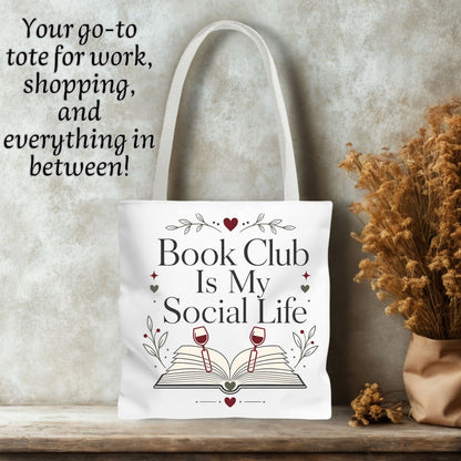 Book Club Is My Social Life Tote Bag | Minimalist Book Lover Tote | Romance Reader Book Club Bag