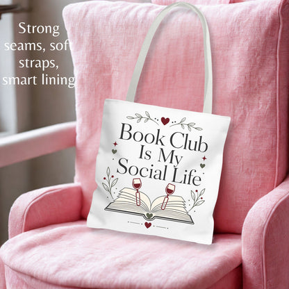 Book Club Is My Social Life Tote Bag | Minimalist Book Lover Tote | Romance Reader Book Club Bag