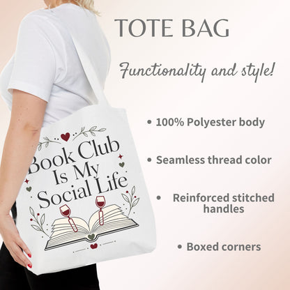 Book Club Is My Social Life Tote Bag | Minimalist Book Lover Tote | Romance Reader Book Club Bag