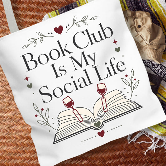Book Club Is My Social Life Tote Bag | Minimalist Book Lover Tote | Romance Reader Book Club Bag