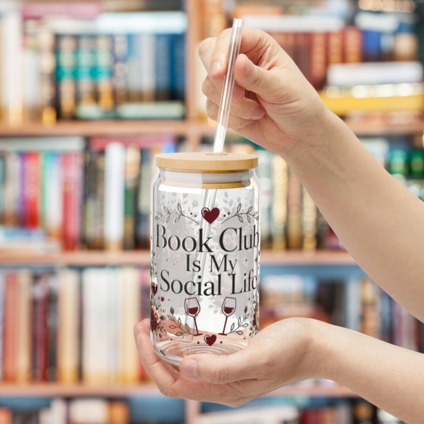 Book Club Is My Social Life 16oz Glass Cup | Book Lover Libby Glass | Wine Lover BookTok Iced Coffee Cup