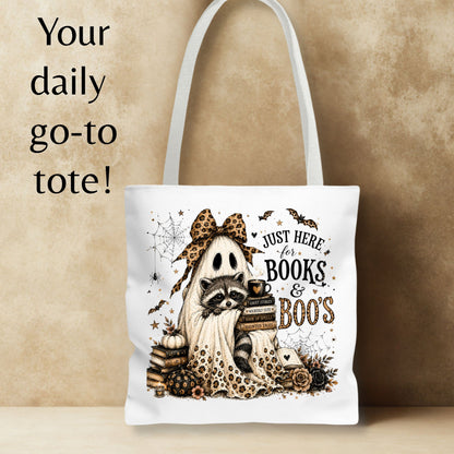 Books & Boo's Halloween Tote Bag | Cute Ghost & Raccoon Book Lover Bag | Coquette Fall Bookish Tote