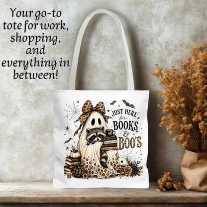 Books & Boo's Halloween Tote Bag | Cute Ghost & Raccoon Book Lover Bag | Coquette Fall Bookish Tote