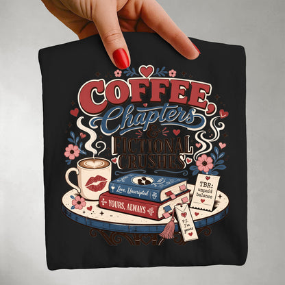 Coffee Chapters & Fictional Crushes Shirt | BookTok Romance Reader Tee | Coffee and Books Shirt | Book Lover Gift | Cozy Reader Apparel