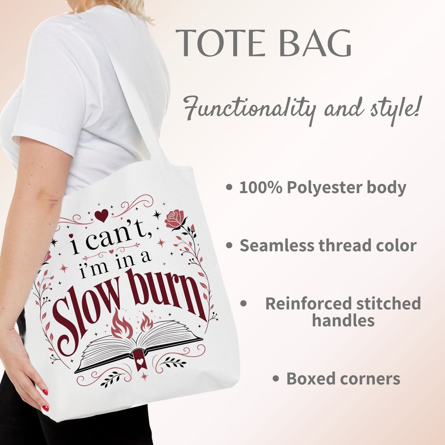 I'm in a Slow Burn Tote Bag | Romance Reader Book Tote | BookTok Book Lover Library Bag