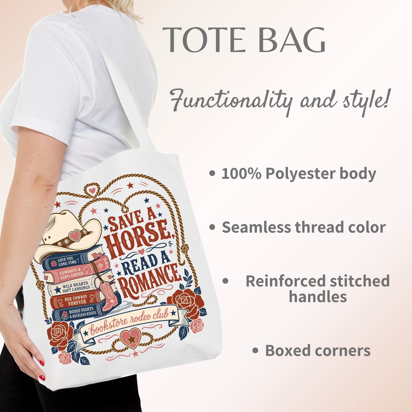 Save a Horse Read a Romance Tote Bag | Western Book Lover Bag | Cowboy Romance Reader Tote | BookTok Cowgirl Book Club Gift