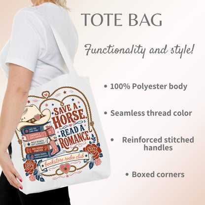 Save a Horse Read a Romance Tote Bag | Western Book Lover Bag | Cowboy Romance Reader Tote | BookTok Cowgirl Book Club Gift