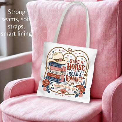 Save a Horse Read a Romance Tote Bag | Western Book Lover Bag | Cowboy Romance Reader Tote | BookTok Cowgirl Book Club Gift