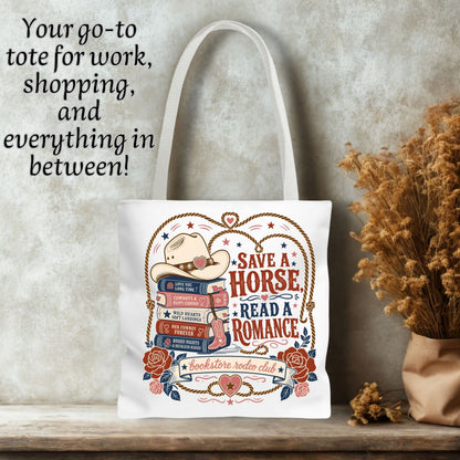 Save a Horse Read a Romance Tote Bag | Western Book Lover Bag | Cowboy Romance Reader Tote | BookTok Cowgirl Book Club Gift