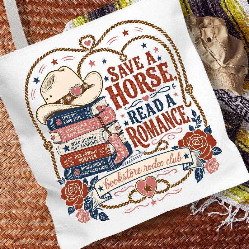Save a Horse Read a Romance Tote Bag | Western Book Lover Bag | Cowboy Romance Reader Tote | BookTok Cowgirl Book Club Gift