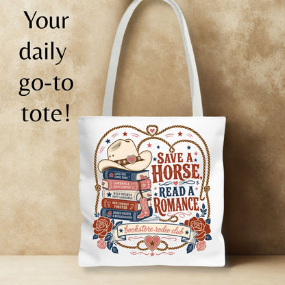 Save a Horse Read a Romance Tote Bag | Western Book Lover Bag | Cowboy Romance Reader Tote | BookTok Cowgirl Book Club Gift
