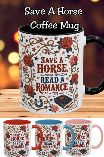 Save a Horse Read a Romance Mug | Western Romance Reader Coffee Mug | Cowboy Book Lover Mug | BookTok Gift | Bookstore Rodeo Club Cup