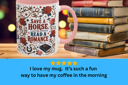 Save a Horse Read a Romance Mug | Western Romance Reader Coffee Mug | Cowboy Book Lover Mug | BookTok Gift | Bookstore Rodeo Club Cup